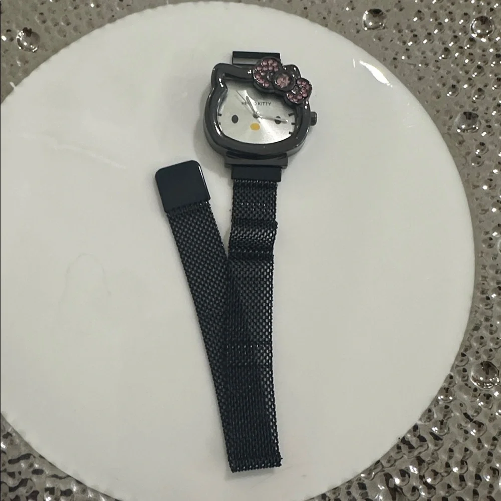 Cute Cat Face Watch Rhinestone Bow Magnetic Mesh Band